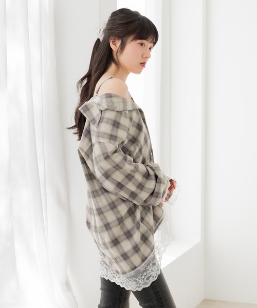 Heather(ヘザー)の「2WAYレーストリムBIGシャツ 1056916(シャツ/ブラウス・レディース・ブラウン系/ホワイト系/ブルー系/ネイビー系・FREE)」の5枚目の写真