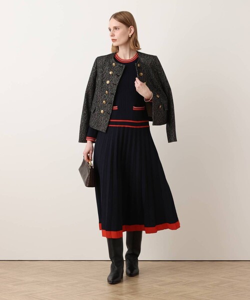 allureville(アルアバイル)の「【Oggi.jp掲載】ラインアクセントプリーツニットワンピース(ワンピース・レディース・ベージュ/ネイビー・1/2)」の14枚目の写真