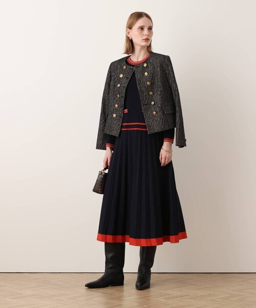 allureville(アルアバイル)の「【Oggi.jp掲載】ラインアクセントプリーツニットワンピース(ワンピース・レディース・ベージュ/ネイビー・1/2)」の13枚目の写真