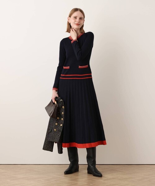 allureville(アルアバイル)の「【Oggi.jp掲載】ラインアクセントプリーツニットワンピース(ワンピース・レディース・ベージュ/ネイビー・1/2)」の12枚目の写真