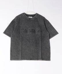 /ATELANE/硫化染 トラ刺繍、ロゴ エンボス、S/S TEE