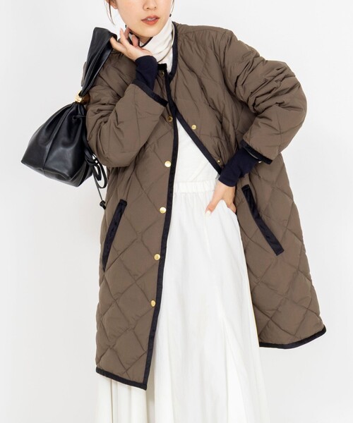 NOLLEY’S（ノーリーズ）の「【TAION×LIMONTA】別注ベロアパイピングロングダウン（ダウンジャケット/コート・レディース・ネイビー/カーキ/ブラック・FREE）」の3枚目の写真