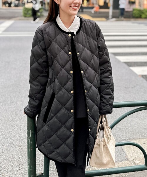 NOLLEY’S（ノーリーズ）の「【TAION×LIMONTA】別注ベロアパイピングロングダウン（ダウンジャケット/コート・レディース・ネイビー/カーキ/ブラック・FREE）」の2枚目の写真