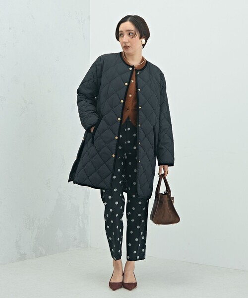 NOLLEY’S（ノーリーズ）の「【TAION×LIMONTA】別注ベロアパイピングロングダウン（ダウンジャケット/コート・レディース・ネイビー/カーキ/ブラック・FREE）」の5枚目の写真
