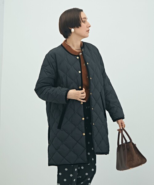 NOLLEY’S（ノーリーズ）の「【TAION×LIMONTA】別注ベロアパイピングロングダウン（ダウンジャケット/コート・レディース・ネイビー/カーキ/ブラック・FREE）」の9枚目の写真