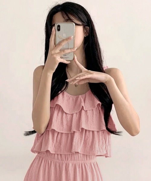 VIVID LADY(ビビッドレディー)の「ティアードキャミxワイドパンツ セットアップ(セットアップ・レディース・ピンク/アイボリー/ブラック・FREE)」の8枚目の写真