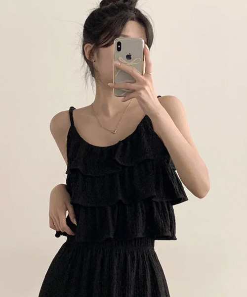 VIVID LADY(ビビッドレディー)の「ティアードキャミxワイドパンツ セットアップ(セットアップ・レディース・ピンク/アイボリー/ブラック・FREE)」の15枚目の写真