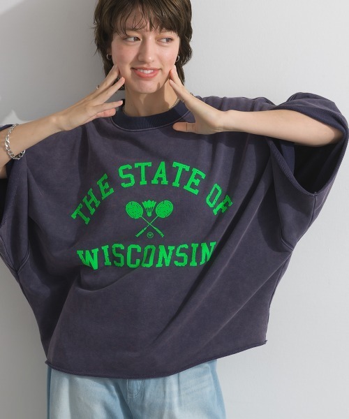 enhaut(アンオート)の「裏毛ケミカルパウダー加工 スウェット THE STATE OFフロッキーロゴ プリントプルオーバー(Tシャツ/カットソー・レディース・チャコールグレー/ネイビー/グリーン/ブラウン/レッド・FREE)」の12枚目の写真