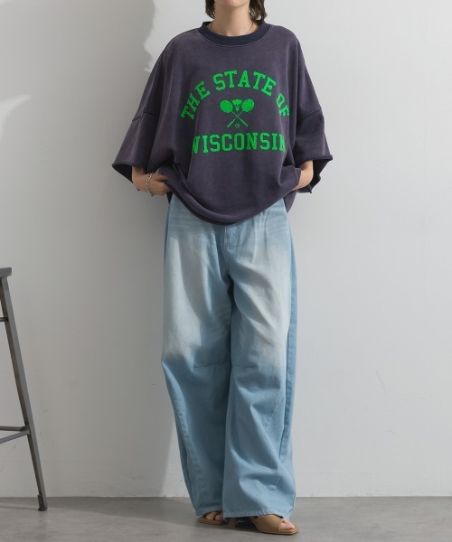 enhaut(アンオート)の「裏毛ケミカルパウダー加工 スウェット THE STATE OFフロッキーロゴ プリントプルオーバー(Tシャツ/カットソー・レディース・チャコールグレー/ネイビー/グリーン/ブラウン/レッド・FREE)」の17枚目の写真