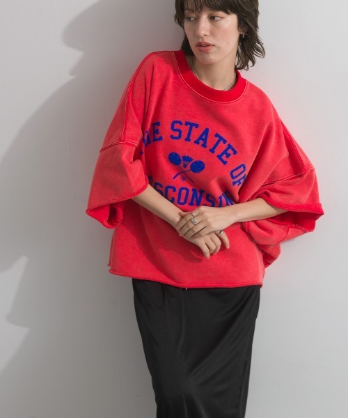 enhaut(アンオート)の「裏毛ケミカルパウダー加工 スウェット THE STATE OFフロッキーロゴ プリントプルオーバー(Tシャツ/カットソー・レディース・チャコールグレー/ネイビー/グリーン/ブラウン/レッド・FREE)」の18枚目の写真