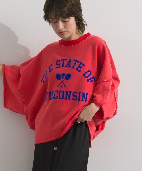 enhaut(アンオート)の「裏毛ケミカルパウダー加工 スウェット THE STATE OFフロッキーロゴ プリントプルオーバー(Tシャツ/カットソー・レディース・チャコールグレー/ネイビー/グリーン/ブラウン/レッド・FREE)」の21枚目の写真