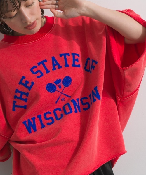 enhaut(アンオート)の「裏毛ケミカルパウダー加工 スウェット THE STATE OFフロッキーロゴ プリントプルオーバー(Tシャツ/カットソー・レディース・チャコールグレー/ネイビー/グリーン/ブラウン/レッド・FREE)」の22枚目の写真