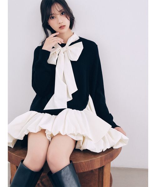 SNIDEL(スナイデル)の「リボンタイペプラムチュニックワンピース(ワンピース・レディース・グリーン/ネイビー/ブラック・F)」の2枚目の写真