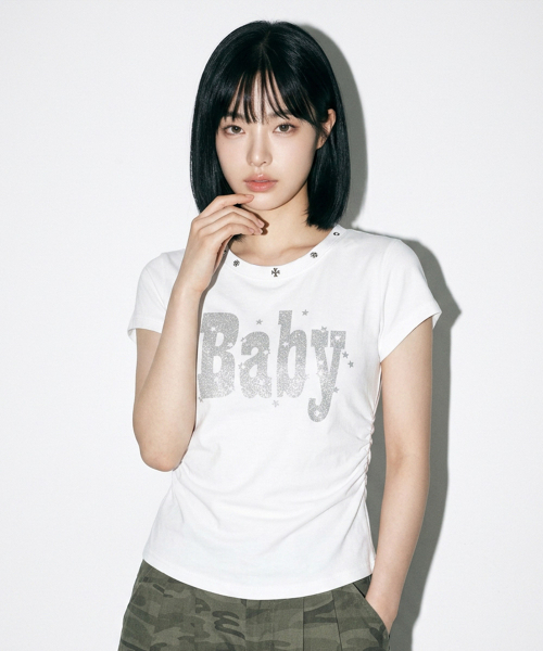 THE GREEN LAB（ザグリーンラボ）の「BABY スタッズグラフィックシャーリング半袖Tシャツ [デニムブルー]（Tシャツ/カットソー・レディース・その他・FREE）」の7枚目の写真
