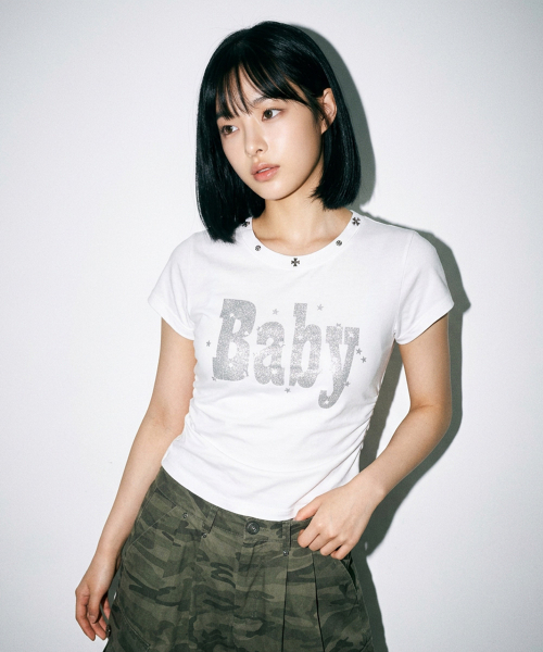 THE GREEN LAB（ザグリーンラボ）の「BABY スタッズグラフィックシャーリング半袖Tシャツ [デニムブルー]（Tシャツ/カットソー・レディース・その他・FREE）」の8枚目の写真
