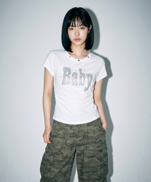 THE GREEN LAB（ザグリーンラボ）の「BABY スタッズグラフィックシャーリング半袖Tシャツ [デニムブルー]（Tシャツ/カットソー・レディース・その他・FREE）」の9枚目の写真