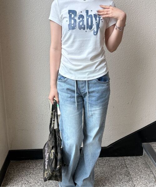 THE GREEN LAB（ザグリーンラボ）の「BABY スタッズグラフィックシャーリング半袖Tシャツ [デニムブルー]（Tシャツ/カットソー・レディース・その他・FREE）」の18枚目の写真