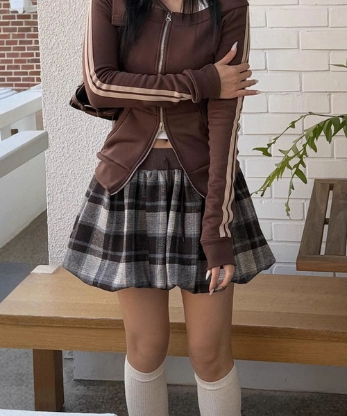 meJane（ミージェーン）の「起毛マドラスチェック バルーンミニスカート（スカート・レディース・ブラック系/ブラウン系・FREE）」の11枚目の写真