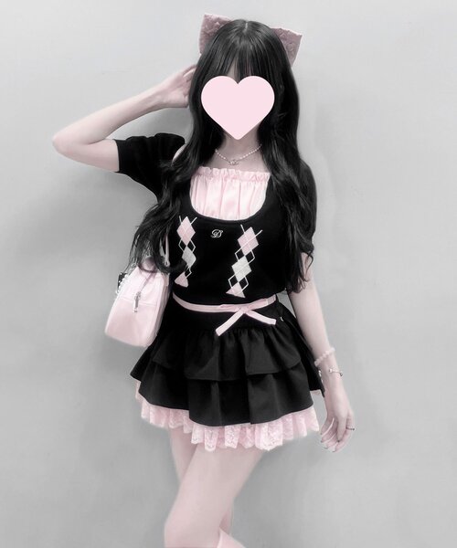 OLIVE des OLIVE(オリーブデオリーブ)の「【インフルエンサー企画】miko race layered skirt(スカート・レディース・ピンク/ブラック・FREE)」の20枚目の写真