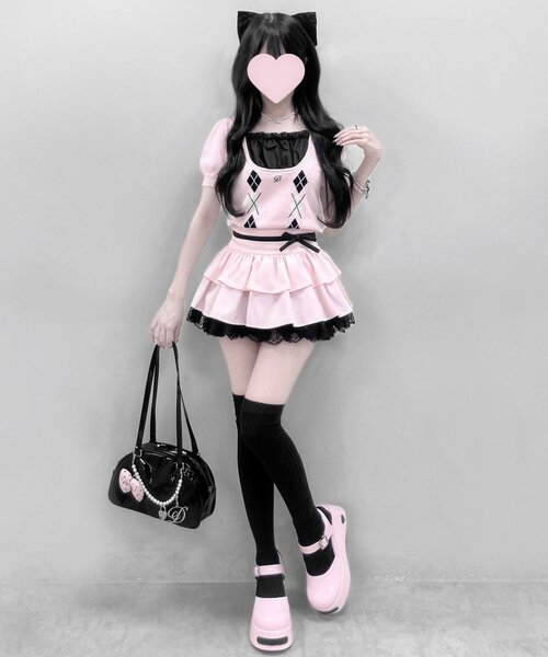 OLIVE des OLIVE(オリーブデオリーブ)の「【インフルエンサー企画】miko race layered skirt(スカート・レディース・ピンク/ブラック・FREE)」の16枚目の写真
