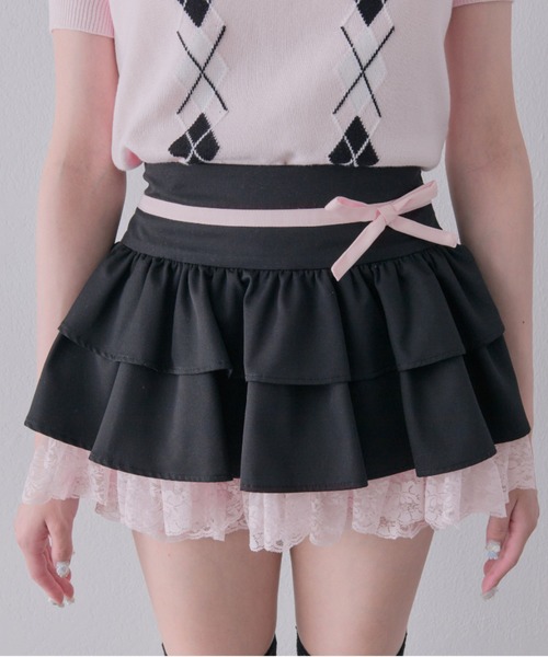 OLIVE des OLIVE(オリーブデオリーブ)の「【インフルエンサー企画】miko race layered skirt(スカート・レディース・ピンク/ブラック・FREE)」の11枚目の写真