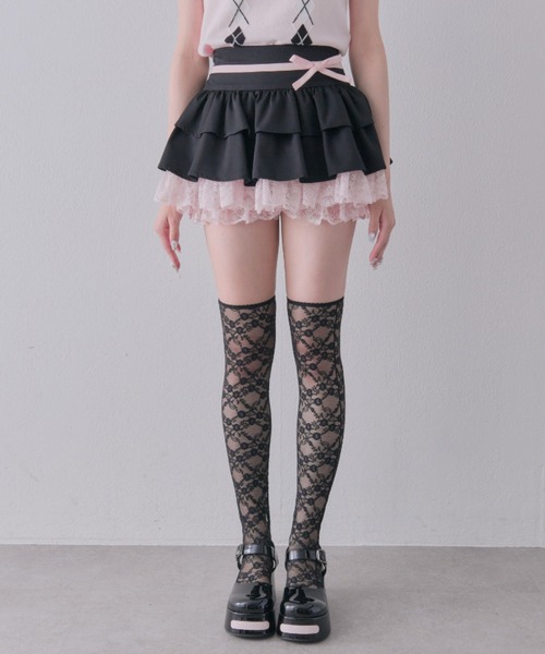 OLIVE des OLIVE(オリーブデオリーブ)の「【インフルエンサー企画】miko race layered skirt(スカート・レディース・ピンク/ブラック・FREE)」の5枚目の写真