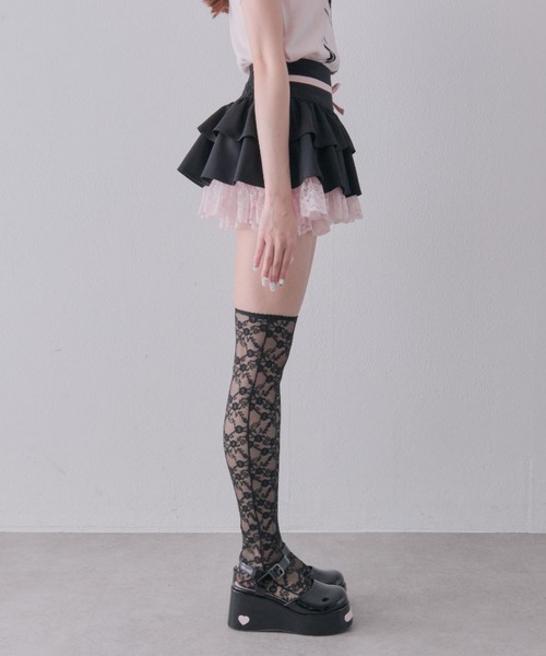 OLIVE des OLIVE(オリーブデオリーブ)の「【インフルエンサー企画】miko race layered skirt(スカート・レディース・ピンク/ブラック・FREE)」の6枚目の写真