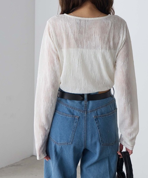 BONLECILL（ボンルシール）の「ランダムシアーヘンリーロンT（Tシャツ/カットソー・レディース・グリーン/ブラック/ワイン/アイボリー・FREE）」の8枚目の写真