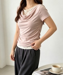 レースドッキングオフショルTシャツ 半袖