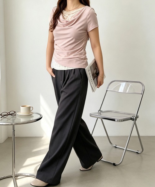 Miniministore(ミニミニストア)の「レースドッキングオフショルTシャツ 半袖(Tシャツ/カットソー・レディース・ライトブルー/ピンク/アイボリー/ライトイエロー・FREE)」の21枚目の写真