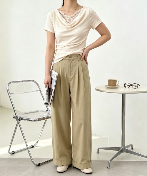 Miniministore(ミニミニストア)の「レースドッキングオフショルTシャツ 半袖(Tシャツ/カットソー・レディース・ライトブルー/ピンク/アイボリー/ライトイエロー・FREE)」の16枚目の写真