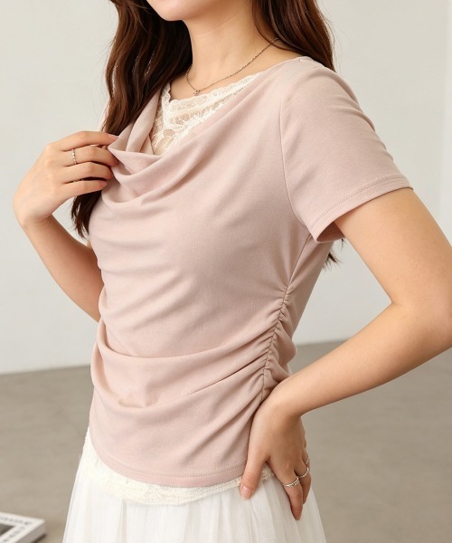 Miniministore(ミニミニストア)の「レースドッキングオフショルTシャツ 半袖(Tシャツ/カットソー・レディース・ライトブルー/ピンク/アイボリー/ライトイエロー・FREE)」の13枚目の写真