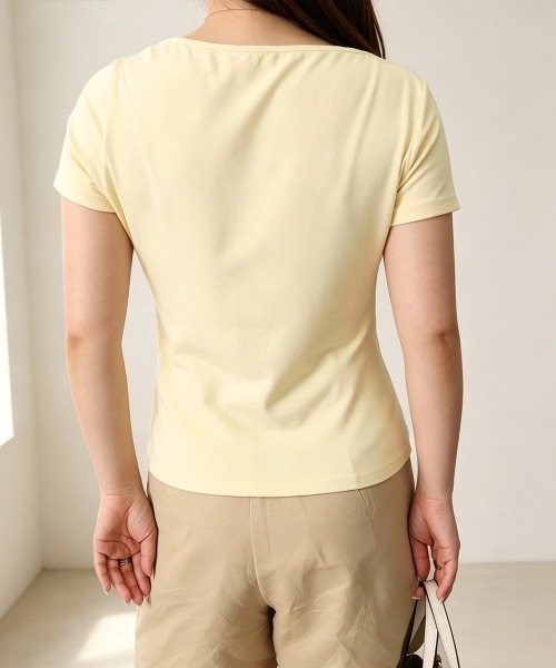 Miniministore(ミニミニストア)の「レースドッキングオフショルTシャツ 半袖(Tシャツ/カットソー・レディース・ライトブルー/ピンク/アイボリー/ライトイエロー・FREE)」の10枚目の写真