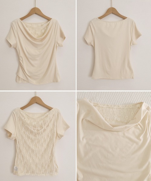 Miniministore(ミニミニストア)の「レースドッキングオフショルTシャツ 半袖(Tシャツ/カットソー・レディース・ライトブルー/ピンク/アイボリー/ライトイエロー・FREE)」の6枚目の写真