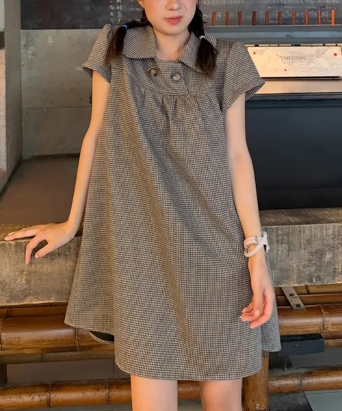 AsheKsha(アシクシャ)の「ベビーカラーパフスリーブ A ラインワンピース(ワンピース・レディース・ブラウン・F)」の10枚目の写真