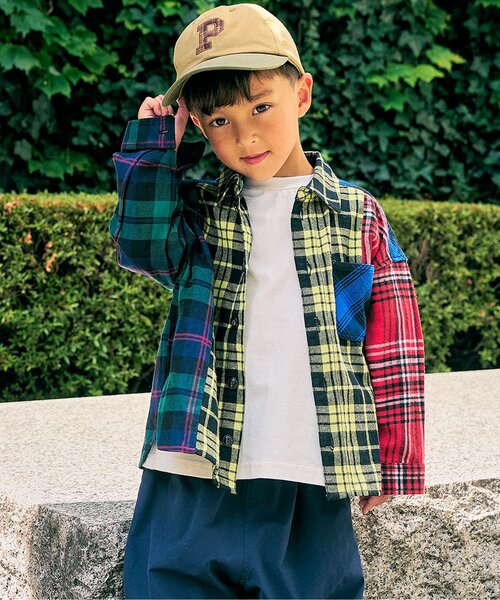 F.O.KIDS(エフオーキッズ)の「リメイク風チェック長袖シャツ(シャツ/ブラウス・キッズ・チャコール/レインボー・80/150/120/140/100/130/110/90)」の1枚目の写真