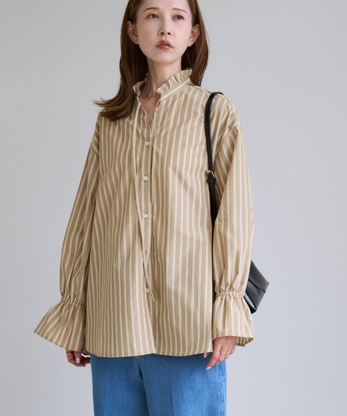 ROPE' PICNIC(ロペピクニック)の「フリルカラーシャツブラウス/UVケア・イージーケア・リンクコーデ(シャツ/ブラウス・レディース・ネイビー/サックスブルー/イエロー系/オフホワイト/ブラウン系・FREE)」の3枚目の写真