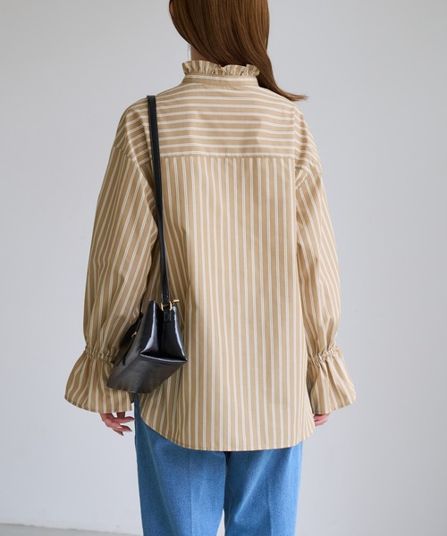 ROPE' PICNIC(ロペピクニック)の「フリルカラーシャツブラウス/UVケア・イージーケア・リンクコーデ(シャツ/ブラウス・レディース・ネイビー/サックスブルー/イエロー系/オフホワイト/ブラウン系・FREE)」の12枚目の写真