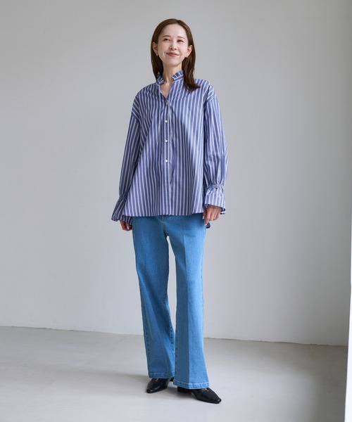 ROPE' PICNIC(ロペピクニック)の「フリルカラーシャツブラウス/UVケア・イージーケア・リンクコーデ(シャツ/ブラウス・レディース・ネイビー/サックスブルー/イエロー系/オフホワイト/ブラウン系・FREE)」の7枚目の写真