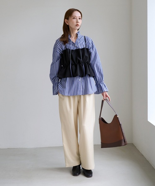 ROPE' PICNIC(ロペピクニック)の「フリルカラーシャツブラウス/UVケア・イージーケア・リンクコーデ(シャツ/ブラウス・レディース・ネイビー/サックスブルー/イエロー系/オフホワイト/ブラウン系・FREE)」の19枚目の写真