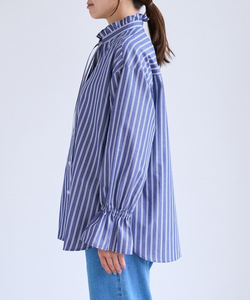 ROPE' PICNIC(ロペピクニック)の「フリルカラーシャツブラウス/UVケア・イージーケア・リンクコーデ(シャツ/ブラウス・レディース・ネイビー/サックスブルー/イエロー系/オフホワイト/ブラウン系・FREE)」の9枚目の写真