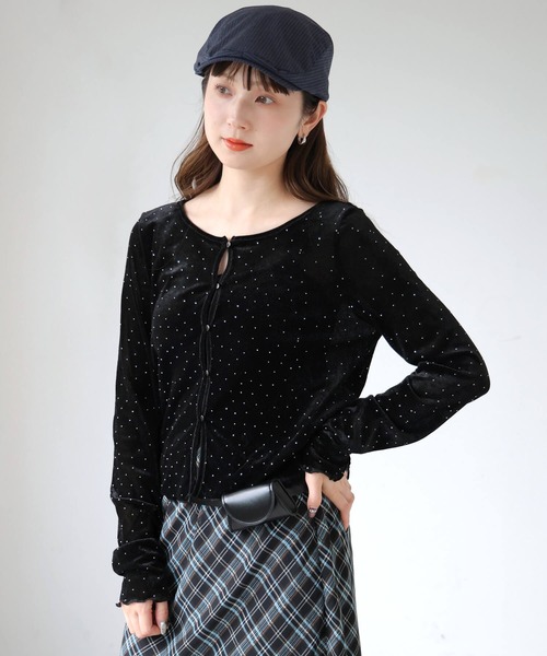 tiptop(ティップトップ)の「チュールベロアラインストーンカーディガン(カーディガン/ボレロ・レディース・オフホワイト/ブラック/ブラウン・FREE)」の8枚目の写真
