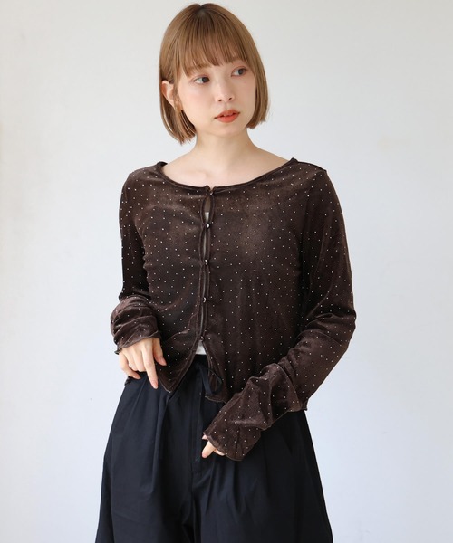 tiptop(ティップトップ)の「チュールベロアラインストーンカーディガン(カーディガン/ボレロ・レディース・オフホワイト/ブラック/ブラウン・FREE)」の20枚目の写真
