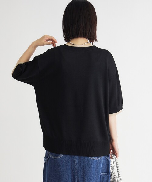 HONEYSUCKLE ROSE(ハニーサックルローズ)の「《体型カバー》レイヤードライク刺繍半袖セーター(ニット/セーター・レディース・ブラック/グレー・04/05)」の10枚目の写真