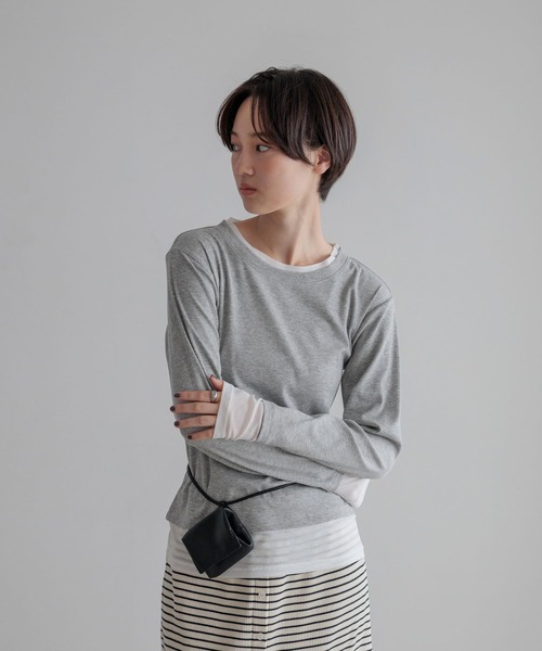 LOWRYS FARM（ローリーズファーム）の「レイヤードクルーＬＳ 1074089（Tシャツ/カットソー・レディース・イエロー/ブラック/ホワイト/グレー・FREE）」の3枚目の写真