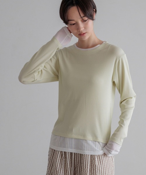 LOWRYS FARM（ローリーズファーム）の「レイヤードクルーＬＳ 1074089（Tシャツ/カットソー・レディース・イエロー/ブラック/ホワイト/グレー・FREE）」の4枚目の写真
