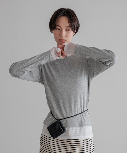 LOWRYS FARM（ローリーズファーム）の「レイヤードクルーＬＳ 1074089（Tシャツ/カットソー・レディース・イエロー/ブラック/ホワイト/グレー・FREE）」の7枚目の写真