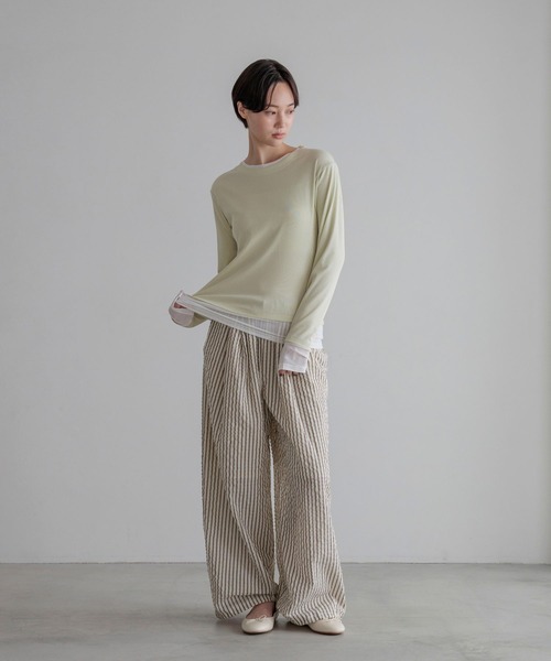 LOWRYS FARM（ローリーズファーム）の「レイヤードクルーＬＳ 1074089（Tシャツ/カットソー・レディース・イエロー/ブラック/ホワイト/グレー・FREE）」の9枚目の写真