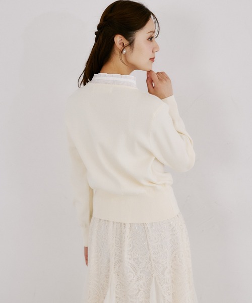 tocco closet(トッコ クローゼット)の「【ZOZO限定】レイヤード風ネックフリル×リボンニットトップス(ニット/セーター・レディース・ネイビー/ブラック/アイボリー/グレー・M)」の9枚目の写真