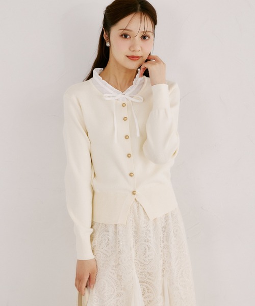 tocco closet(トッコ クローゼット)の「【ZOZO限定】レイヤード風ネックフリル×リボンニットトップス(ニット/セーター・レディース・ネイビー/ブラック/アイボリー/グレー・M)」の6枚目の写真